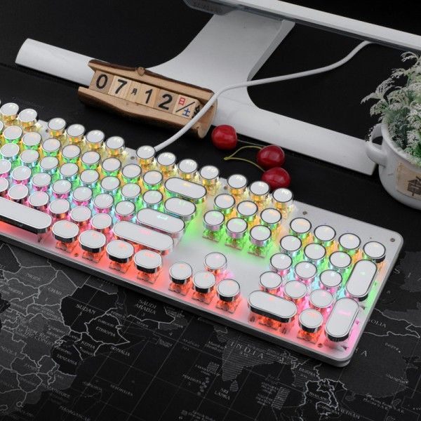 820 retro punk electroplating knob light-emitting pluggable axis mechanical keyboard green axis chicken eating computer games 